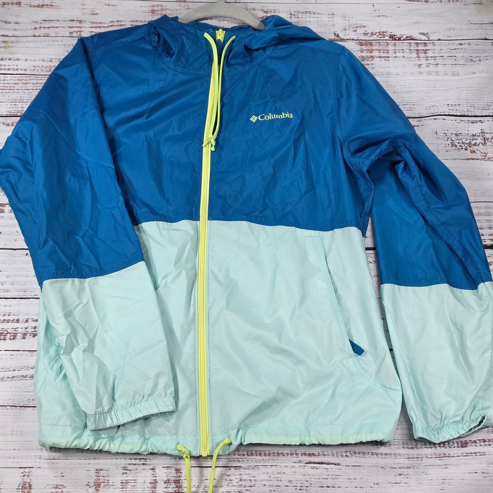 Columbia Windbreaker Jacket Women Small Blue Mint Green Excellent Colorblock